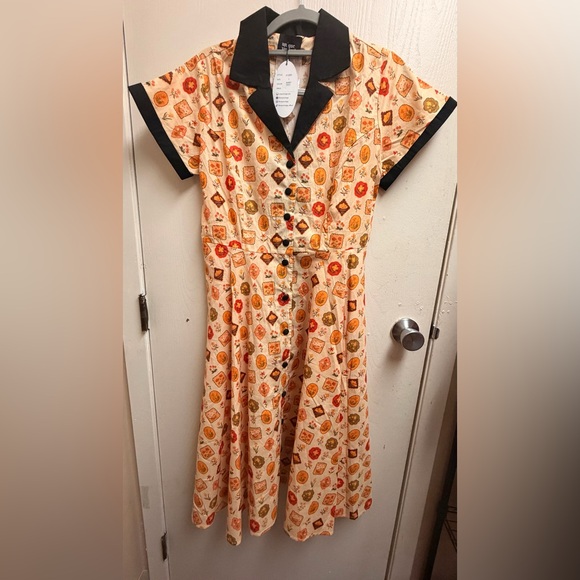 Vintage 50s Market Novelty Print Swing Dress Rockabilly Retro NWT Size L - Picture 5 of 10